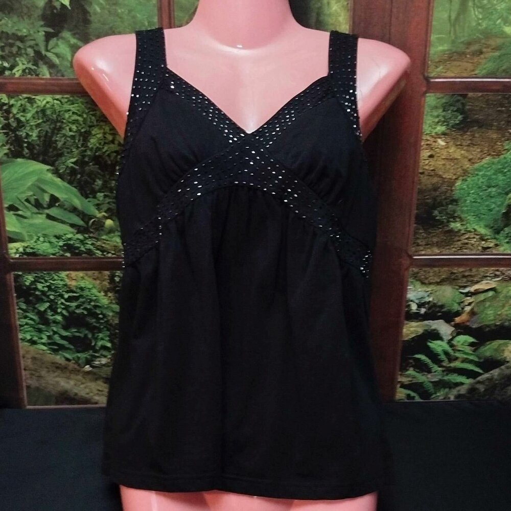 XL - Black Sprinkle Butterfly Stretch Babydoll Tank Top